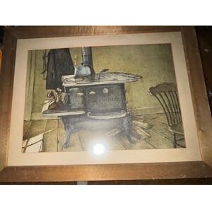 Jon S Legere Nice And Warm 1967 Signed Dry Brush Gesso Painting Wood Stove Art